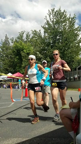 Ellie Greenwood, with pacer Ryne Melcher, on her way to winning Western States 100, 2012