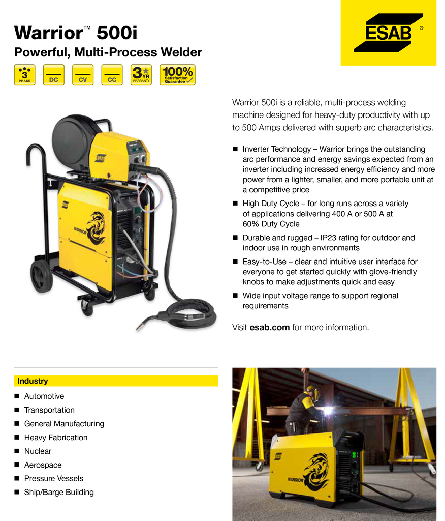 ESAB Warrior 500i Spec Sheet