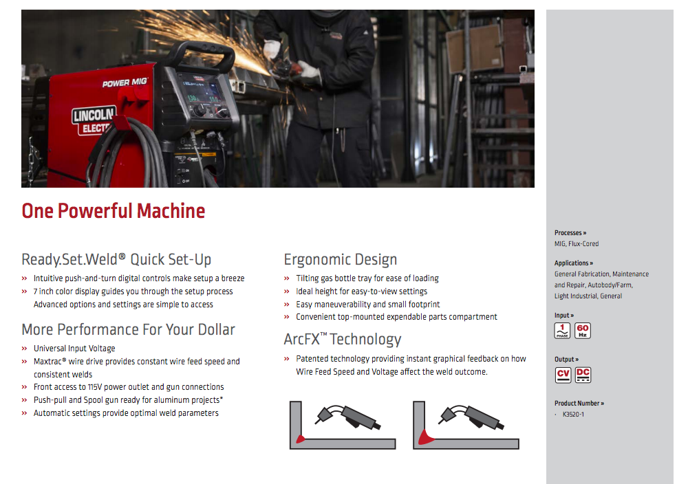 Lincoln Power MIG 260 Spec Sheet
