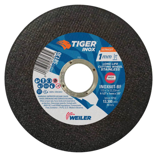 Weiler Tiger INOX Ultracut Thin Cutting Wheel, 7/8" Arbor, 50/pk