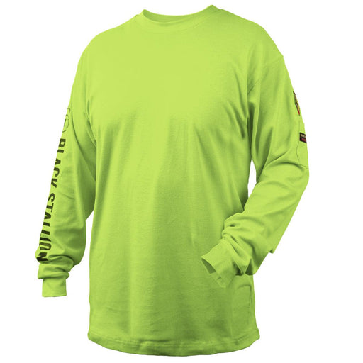 Black Stallion FR Cotton 7 oz Knit Long-Sleeve T-Shirt, Safety Lime - TF2510-LM