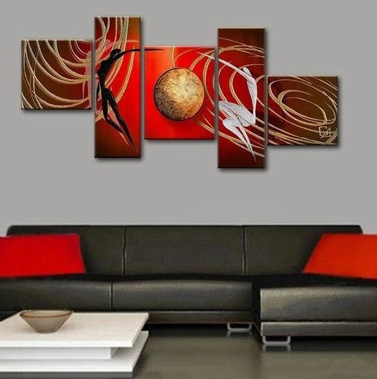 5 Piece Abstract Artwork, Dancing Figure Canvas Painting, Huge Painting, Painting for Sale