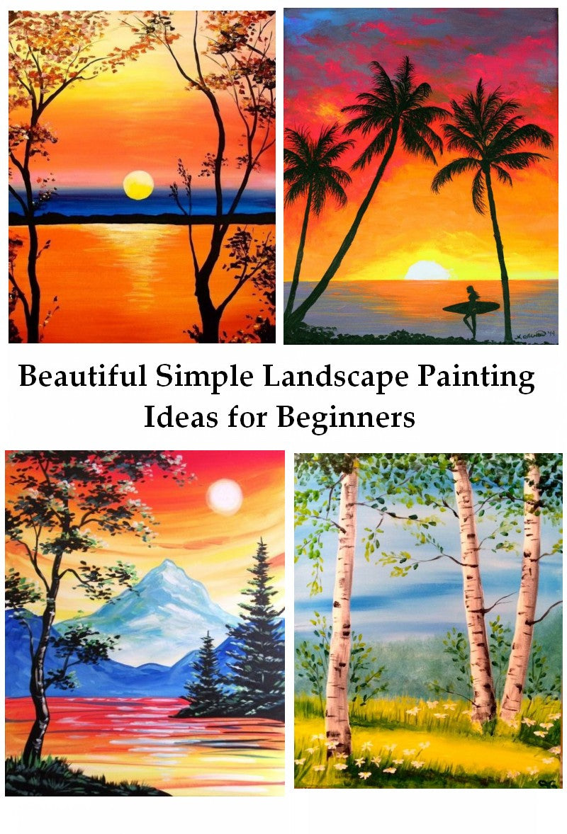 Beautiful Easy Landscape Painting Ideas for Beginners, Sunrise Painting Ideas, Mountain Landscape Painting Ideas