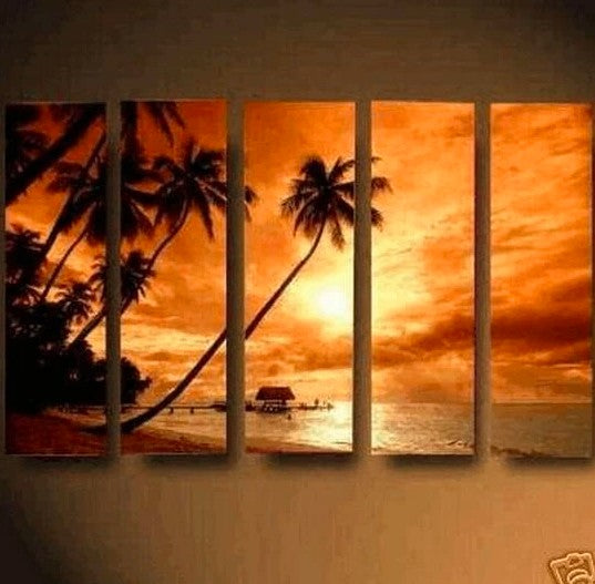 Landscape Sunrise Paintings, Sunrise Paintings, Acrylic Sunrise Painting, Canvas Sunrise Art, Palm Tree Seashore Painting