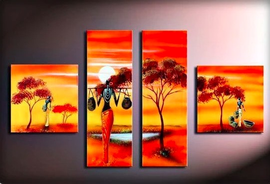 African Women Painting, 72 Inch Wall Art, African Art, Acrylic Painting Landscape
