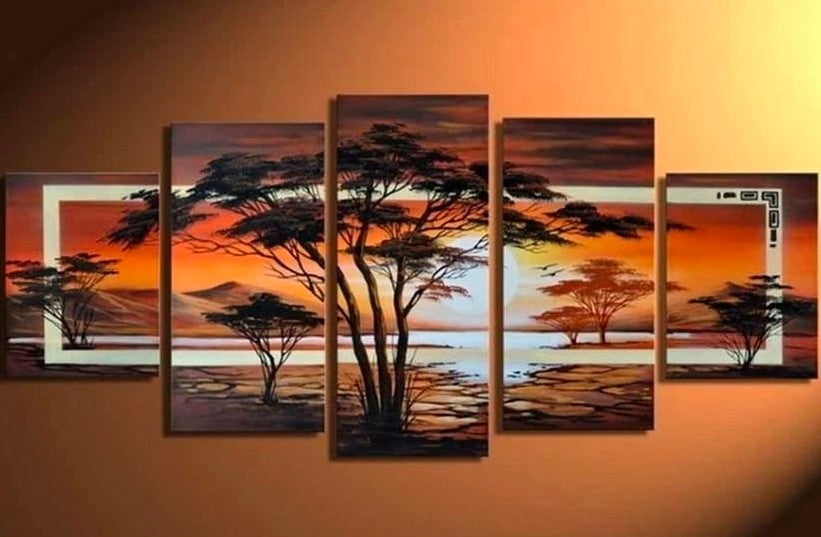 Tree Paintings, Canvas Tree Painting, Acrylic Tree Painting, Wall Art Paintings, Abstract Artwork, Living Room Wall Art, Sunset Tree Paintings