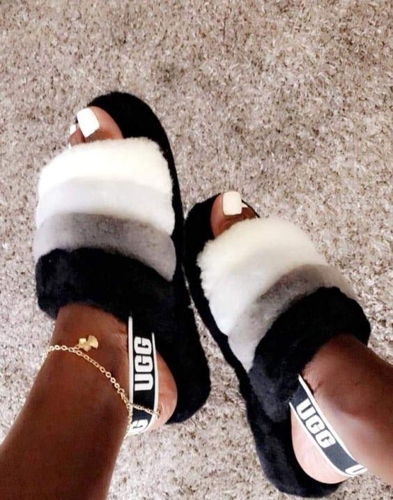 black and grey ugg slippers