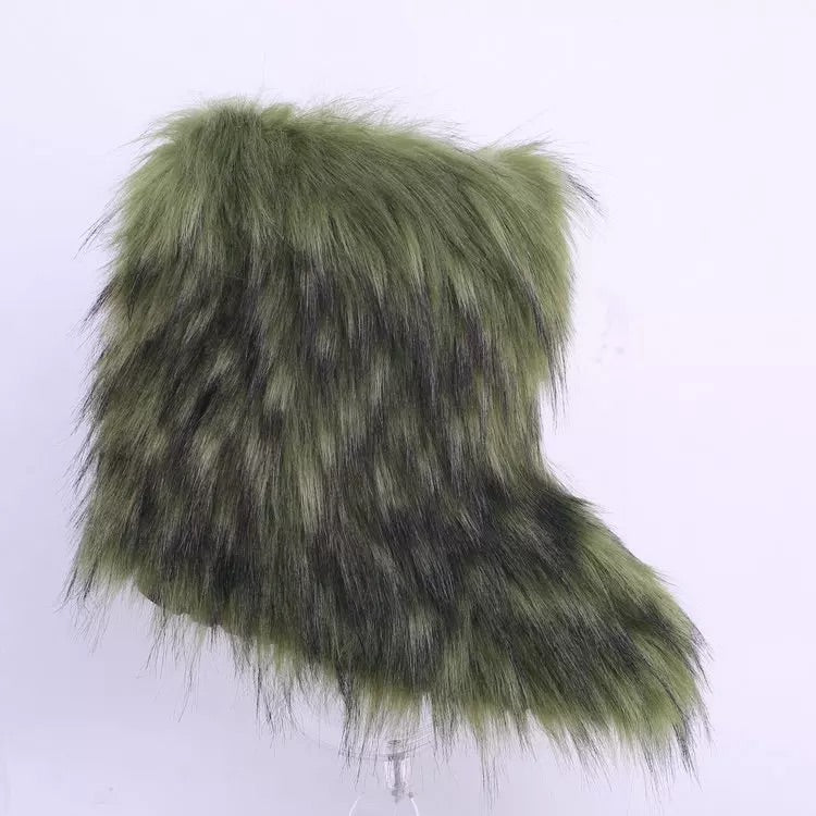 green fur boots