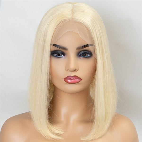 13x4 150% #613 Straight Bob Wig Glueless Human Hair Silky Blunt Cut