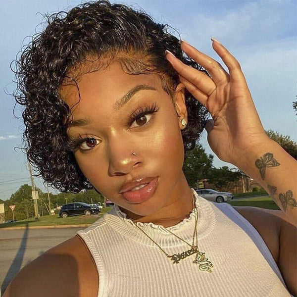 13x1 Pixie Cut Wig Deep Wave Slick Back Virgin Human Hair