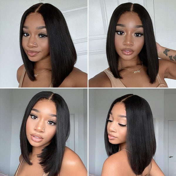 13x4 150% Bob Wig Straight Glueless Human Hair Silky Blunt Cut