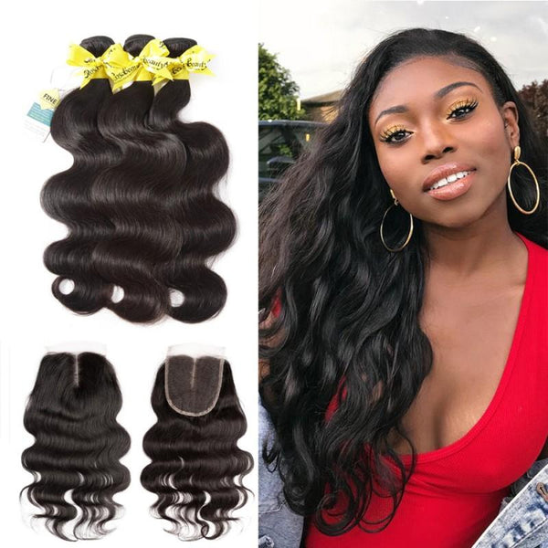 7A 3 Bundles Hair Weave Brazilian Hair With Lace Closure Body Wave