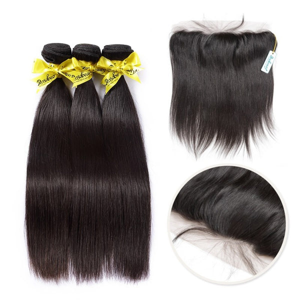 7A 3 Bundles Brazilian Hair with Frontal Straight
