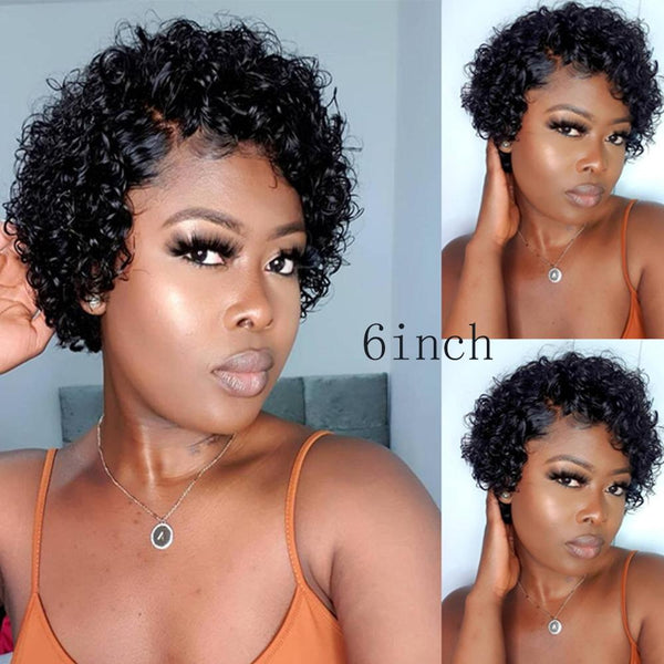 T Part Pixie Cut Curly Bob Wig Virgin Human Hair