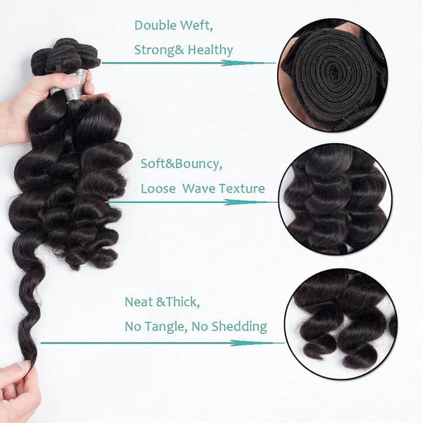 7A 3 Bundles Hair Weave Brazilian Hair With Lace Closure Loose Wave