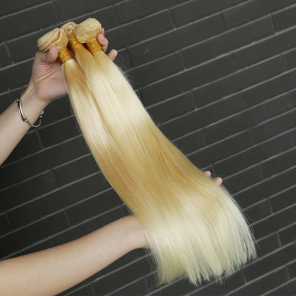 8A #613 Blonde Straight Hair Bundles With Lace Closure