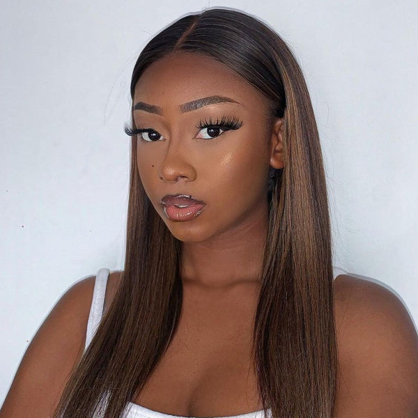 4x4 #1B/412 Highlight Straight Human Hair Lace Front Wig