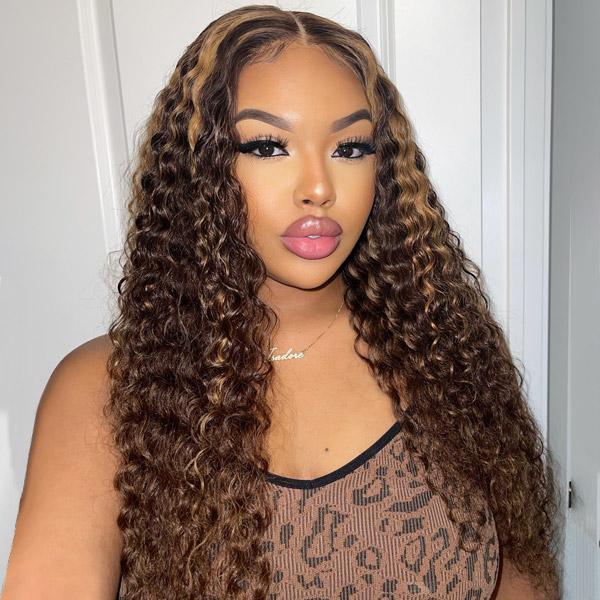 4x4 #4/27 Highlight Lace Front Wig Deep Wave Glueless Human Hair