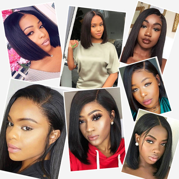 13x4 200% Straight Bob Wigs Human Hair Lace Wig Silky Blunt Cut