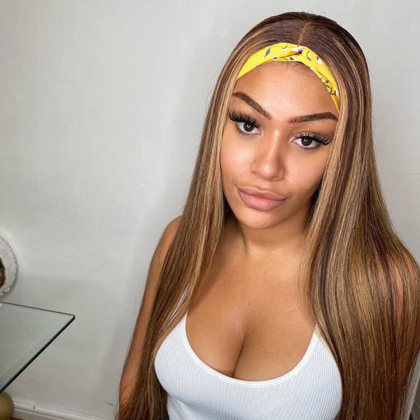 #4/27 Highlight Straight Headband Wigs Glueless Virgin Human Hair