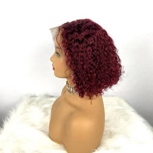 T-Part 99J Burgundy Lace Bob Wig Human Hair Wig Deep Wave