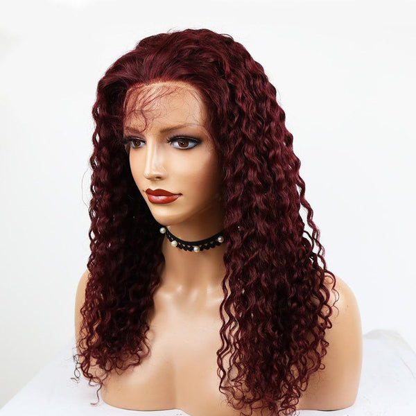 T-Part 99J Burgundy Lace Frontal Wig Glueless Human Hair Deep Wave