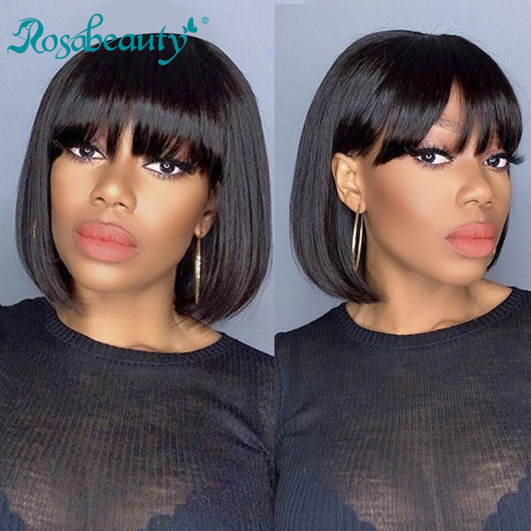 Pixie Cut Bob Bang Wigs Virgin Human Hair