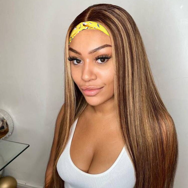 #4/27 Highlight Straight Headband Wigs Glueless Virgin Human Hair