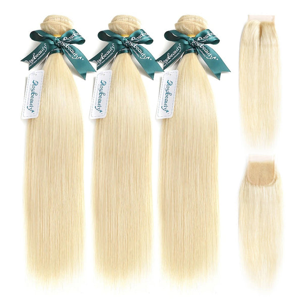 8A #613 Blonde Straight Hair Bundles With Lace Closure