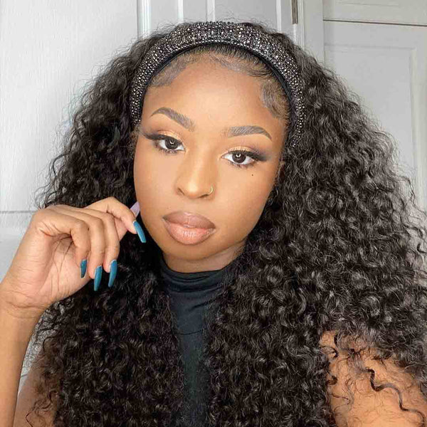 Deep Wave Headband Wig Virgin Human Hair(Get Free Headband)