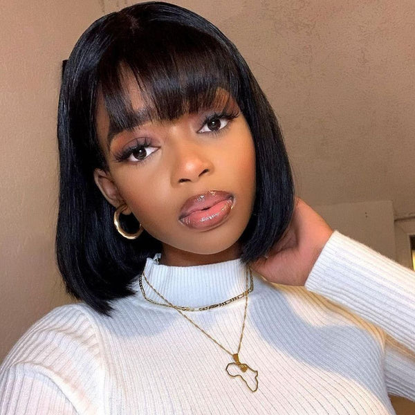 Pixie Cut Bob Bang Wigs Virgin Human Hair