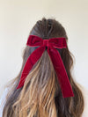 Classic Velvet Hair Bow Barrette: Red