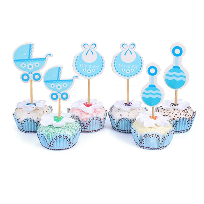 18pcs Paper Cupcake Toppers Baby Shower Decorations Its A Girl Boy