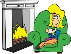 a woman sitting by the fire