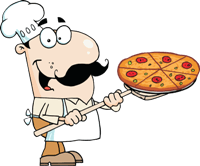 a cook with pizza