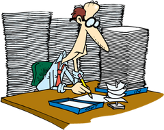 a man with a big pile of papers