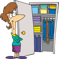 a woman next to a closet