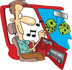 a man driving a car and listening to music