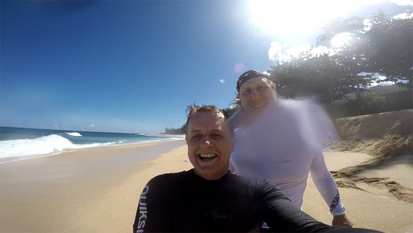 Ken Robbins and I - stoked after our session at Pipeline, Ehukai Beach Park
