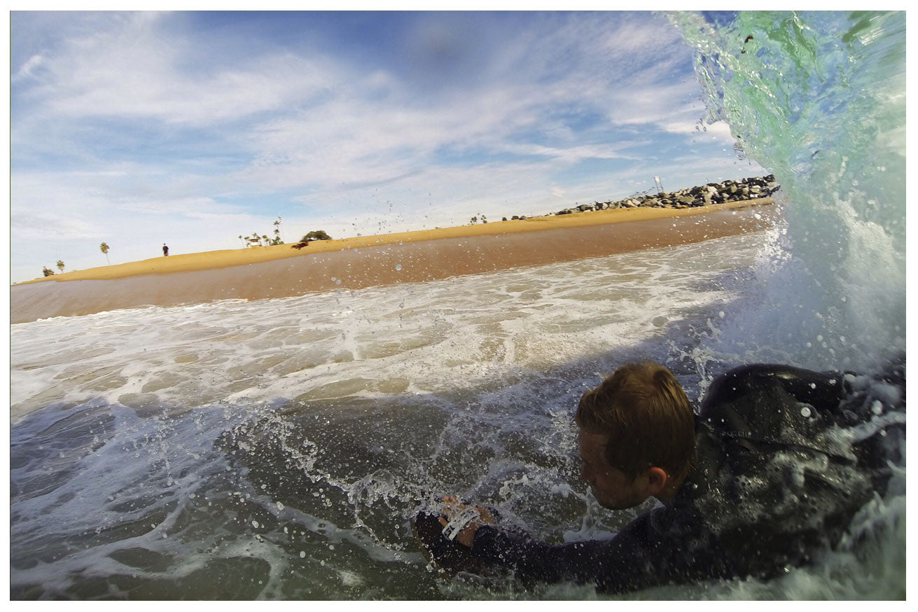 Desmond and Zachariah slyde ryder bodysurfing and handboarding at the wedge Newport beach California Getting shacked