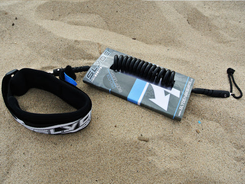 SLYDE  HANDBOARD BICEP COIL LEASH FOR BODY SURFING  KEEP ATTACHED