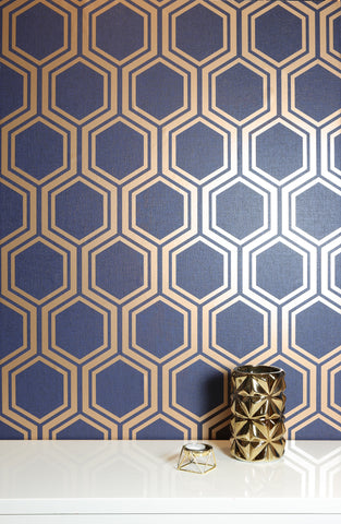 Luxe Hexagon Navy wallpaper