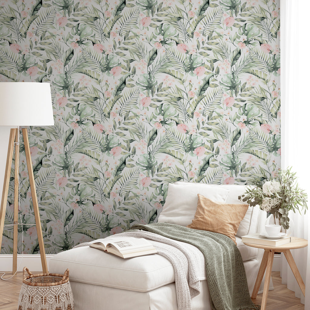Tropical Floral Pink & Green Wallpaper – Arthouse