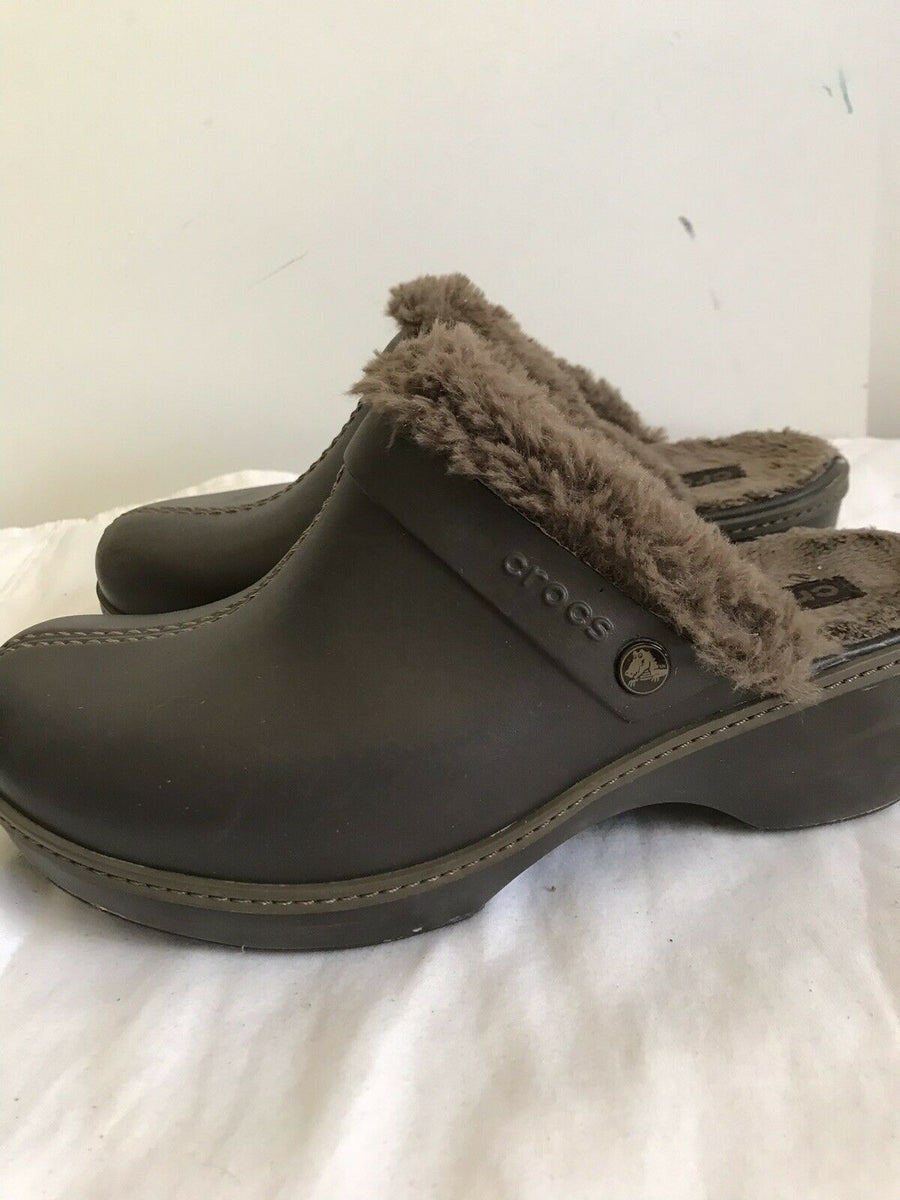 CROCS Brown Faux Fur Lined Clogs 