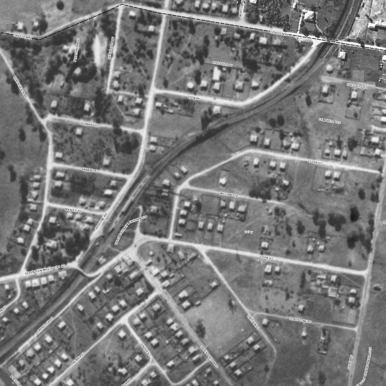 Aerial Photo of Oxley with streets shown
