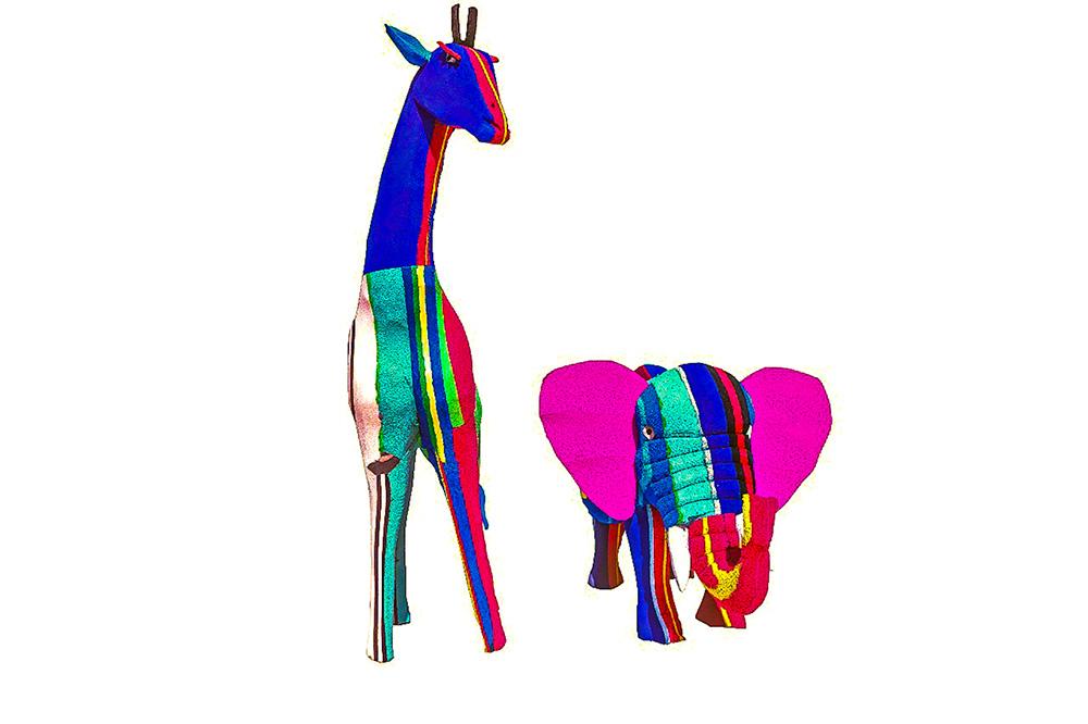 Medium Elephant and Giraffe (Set of 2 