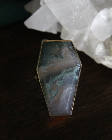 Moss Agate Coffin Ring