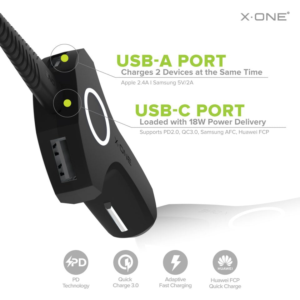 X.One® Power Move 360° [3-port Ultra Fast In-car Charger with PD and Q