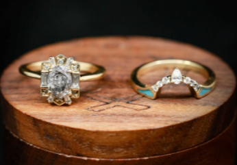 Salt & Pepper Diamond & Turquoise Engagement Ring