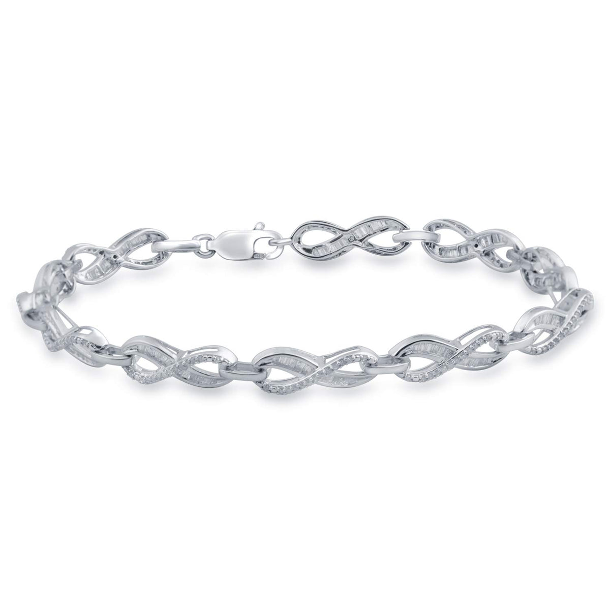 Jewelili Sterling Silver With 1/5 CTTW Natural White Diamonds Infinity  Bracelet, 7.25